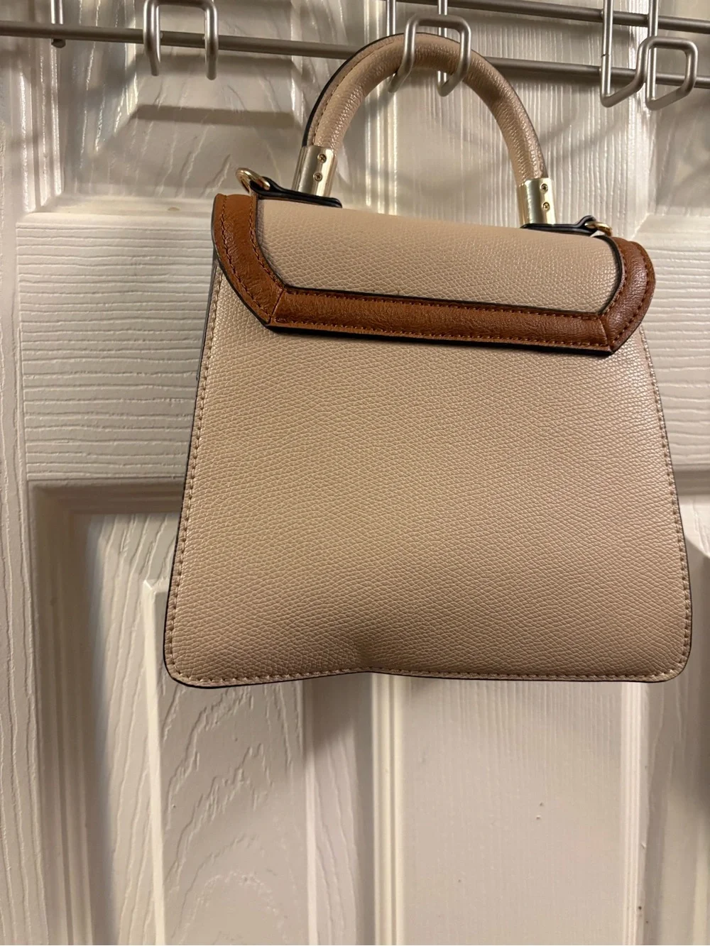 NinRsc Beige & Brown Structured Top-Handle Bag